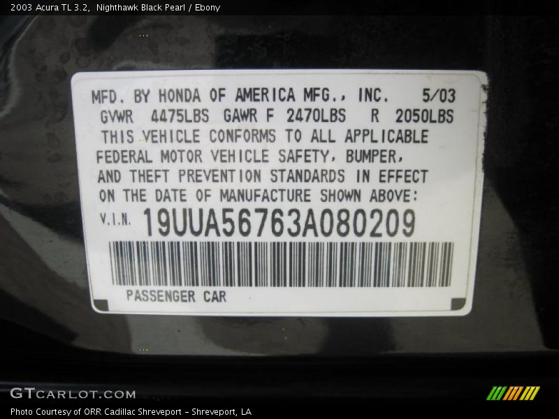 Nighthawk Black Pearl / Ebony 2003 Acura TL 3.2