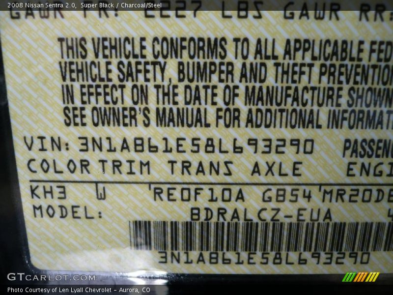 Super Black / Charcoal/Steel 2008 Nissan Sentra 2.0