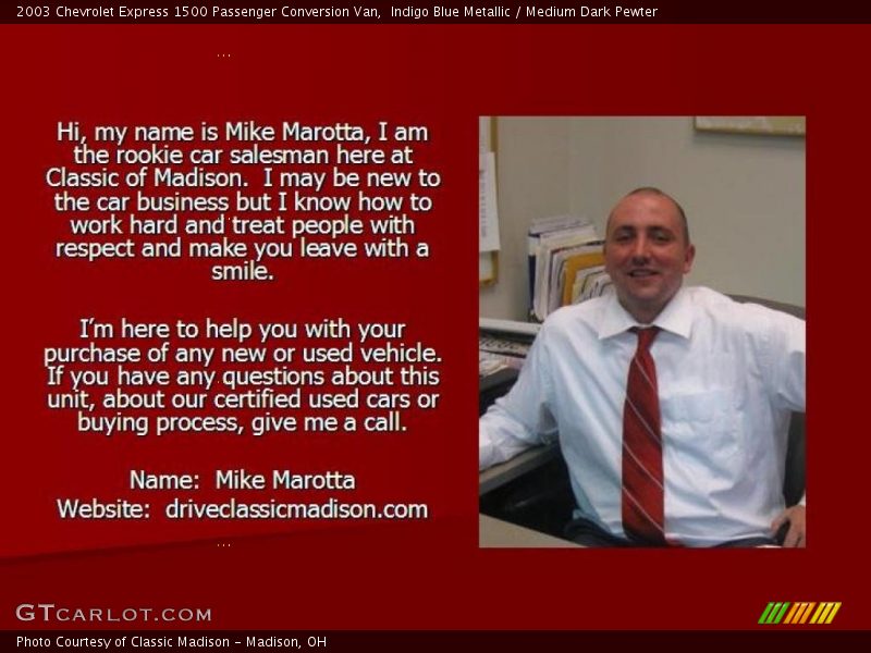 Indigo Blue Metallic / Medium Dark Pewter 2003 Chevrolet Express 1500 Passenger Conversion Van