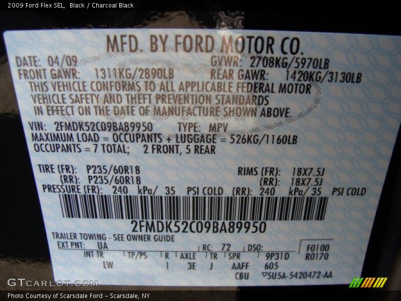 Black / Charcoal Black 2009 Ford Flex SEL