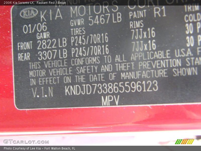 Radiant Red / Beige 2006 Kia Sorento LX