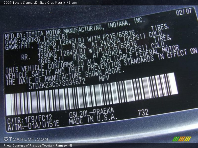 Slate Gray Metallic / Stone 2007 Toyota Sienna LE