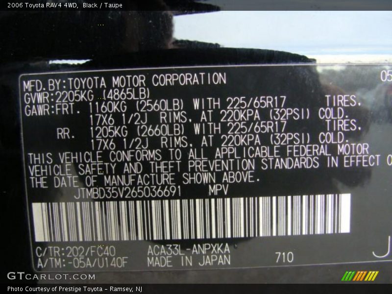 Black / Taupe 2006 Toyota RAV4 4WD