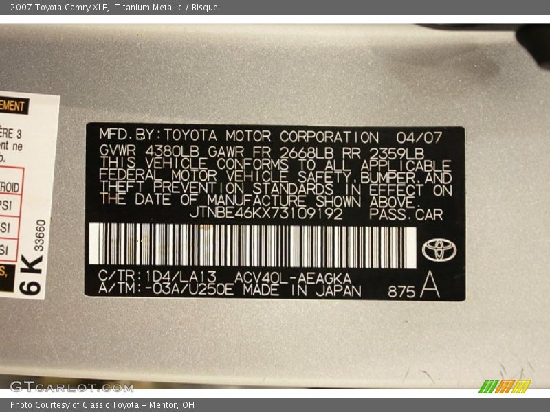 Titanium Metallic / Bisque 2007 Toyota Camry XLE