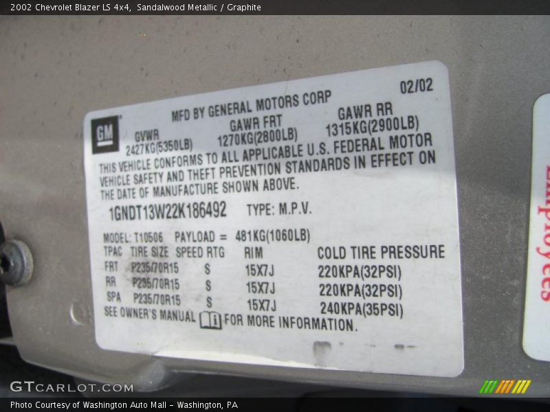 Sandalwood Metallic / Graphite 2002 Chevrolet Blazer LS 4x4