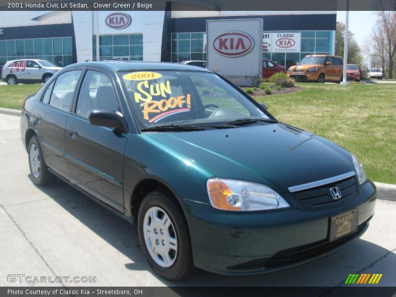 Clover Green / Beige 2001 Honda Civic LX Sedan