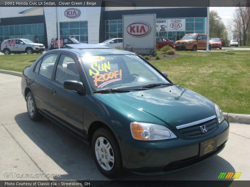 Clover Green / Beige 2001 Honda Civic LX Sedan