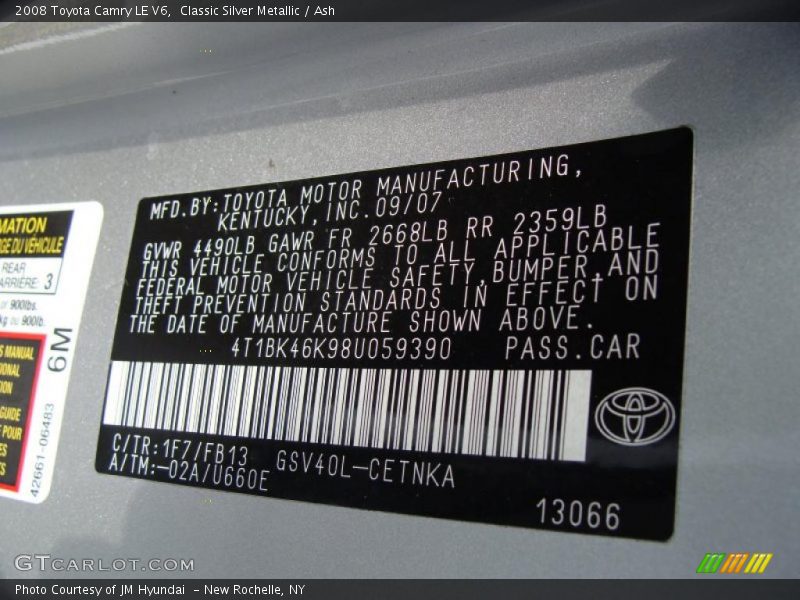 Classic Silver Metallic / Ash 2008 Toyota Camry LE V6