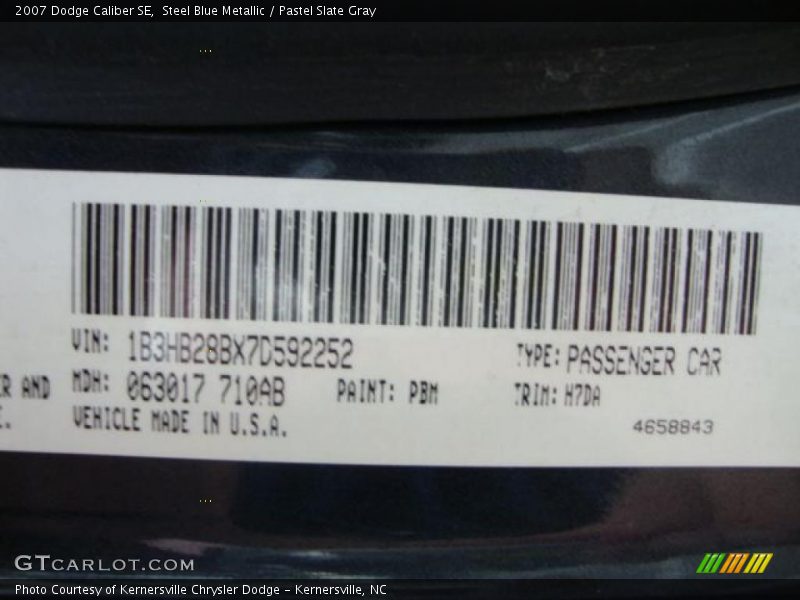 Steel Blue Metallic / Pastel Slate Gray 2007 Dodge Caliber SE