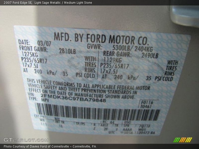 Light Sage Metallic / Medium Light Stone 2007 Ford Edge SE
