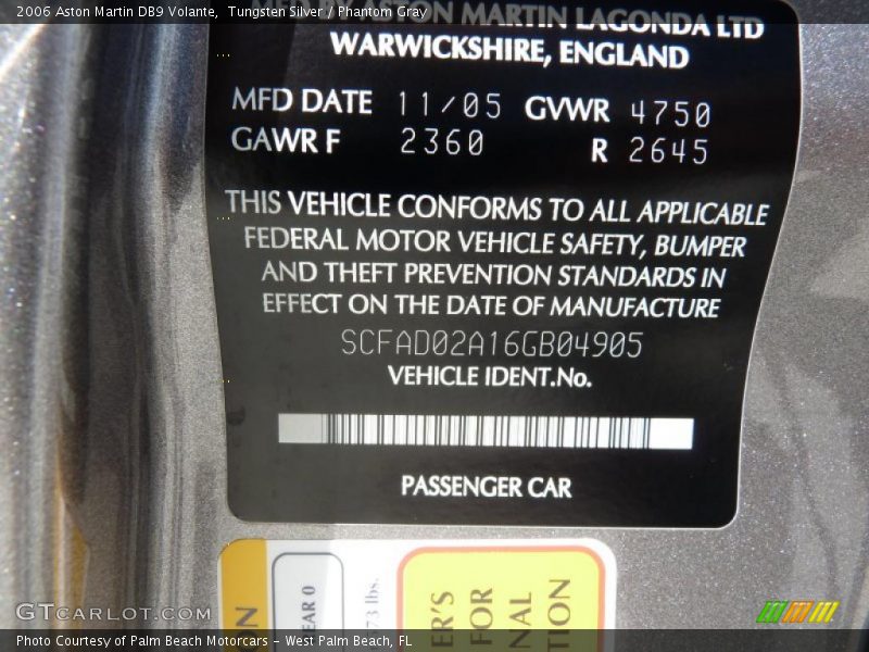 Tungsten Silver / Phantom Gray 2006 Aston Martin DB9 Volante
