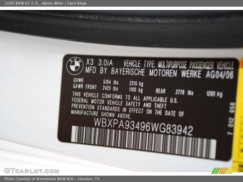 Alpine White / Sand Beige 2006 BMW X3 3.0i