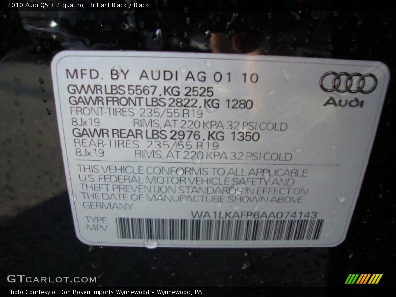 Brilliant Black / Black 2010 Audi Q5 3.2 quattro