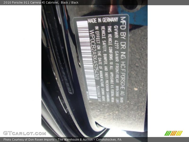 Black / Black 2010 Porsche 911 Carrera 4S Cabriolet
