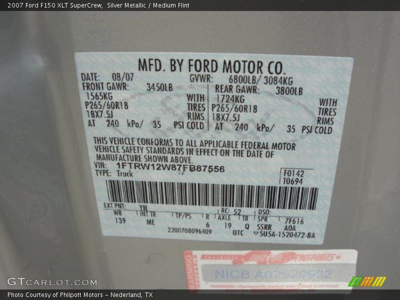 Silver Metallic / Medium Flint 2007 Ford F150 XLT SuperCrew
