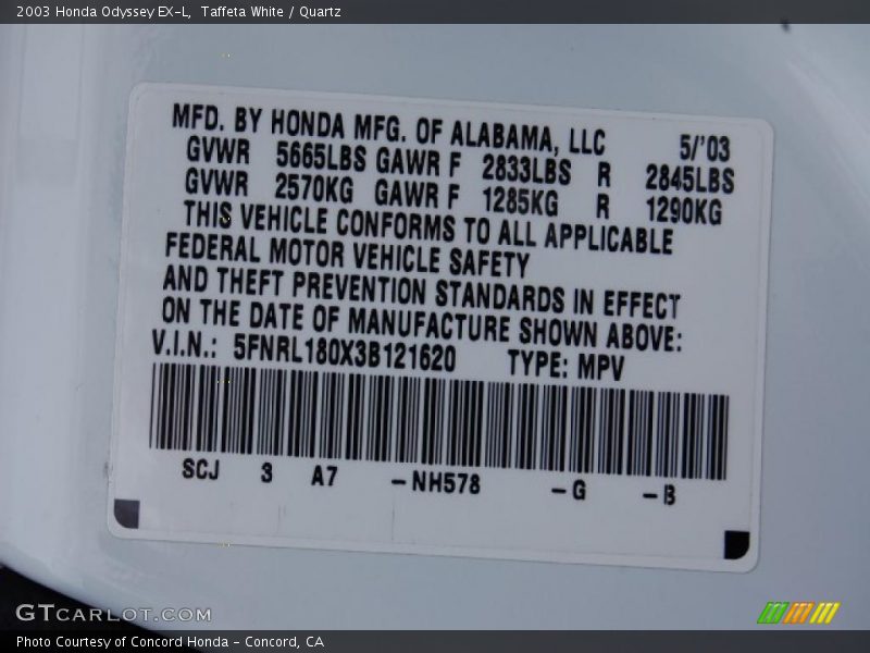 Taffeta White / Quartz 2003 Honda Odyssey EX-L