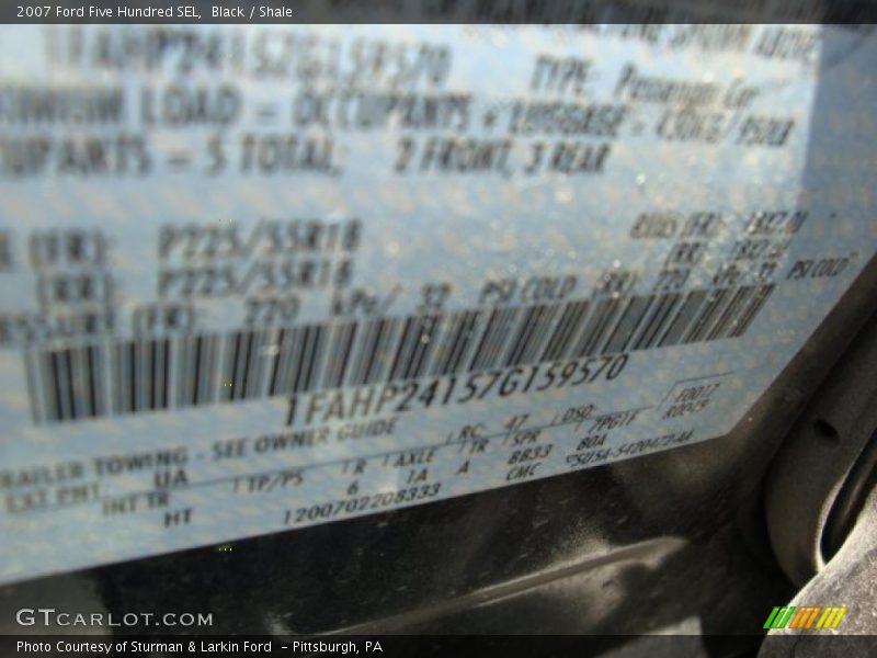 Black / Shale 2007 Ford Five Hundred SEL