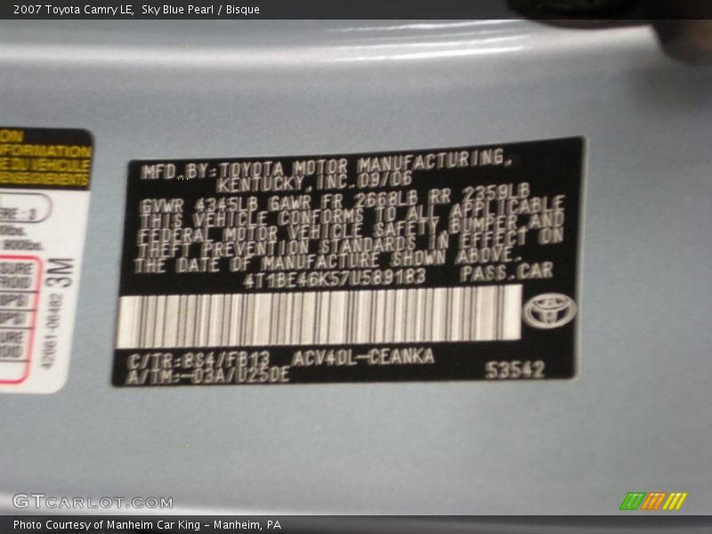 Sky Blue Pearl / Bisque 2007 Toyota Camry LE