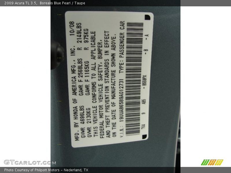 Borealis Blue Pearl / Taupe 2009 Acura TL 3.5