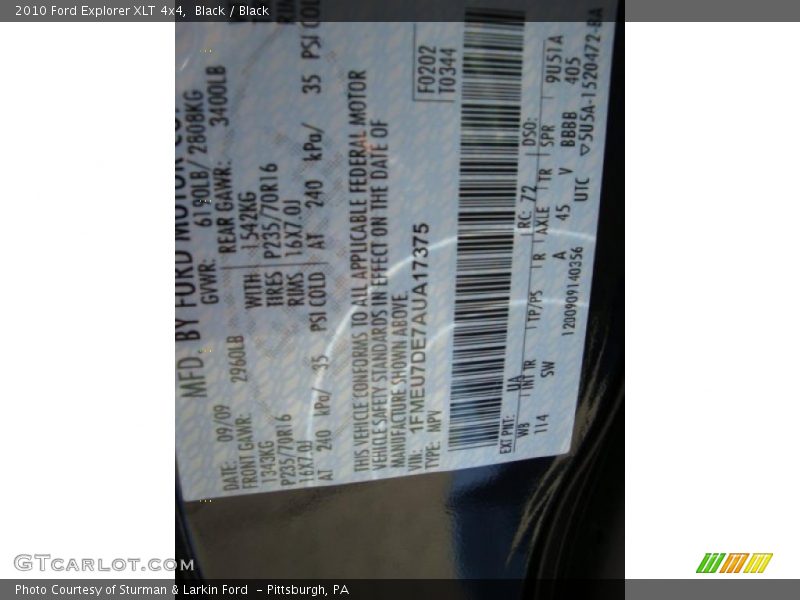 Black / Black 2010 Ford Explorer XLT 4x4