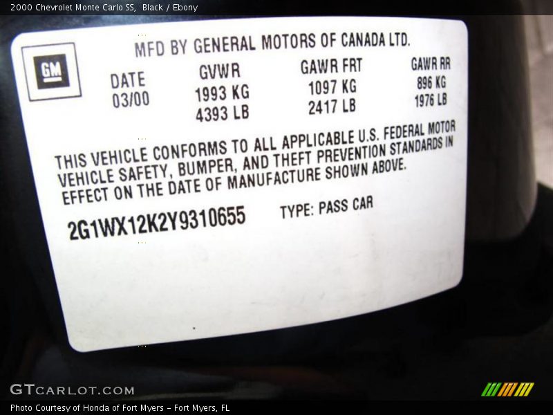 Black / Ebony 2000 Chevrolet Monte Carlo SS