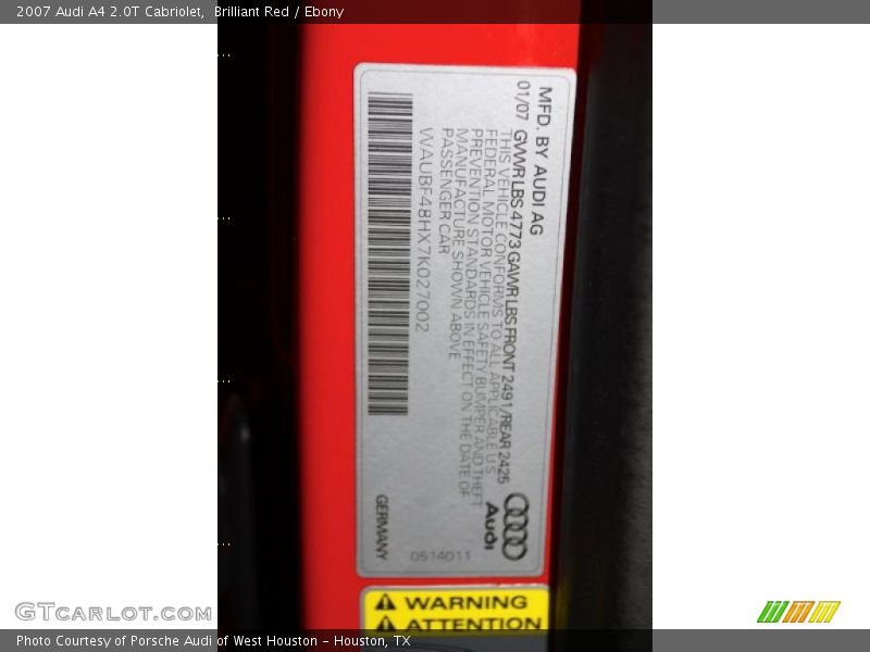 Brilliant Red / Ebony 2007 Audi A4 2.0T Cabriolet