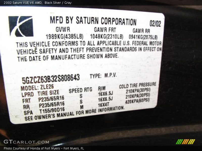 Black Silver / Gray 2002 Saturn VUE V6 AWD