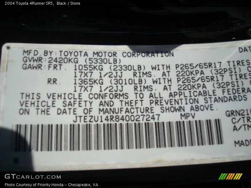 Black / Stone 2004 Toyota 4Runner SR5