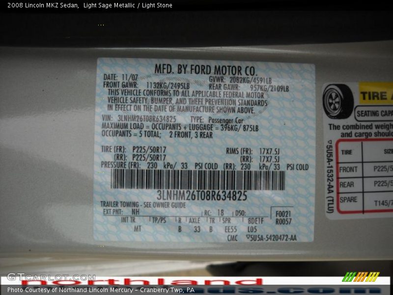 Light Sage Metallic / Light Stone 2008 Lincoln MKZ Sedan