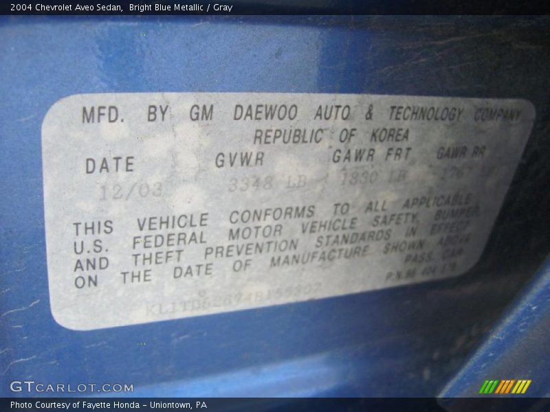 Bright Blue Metallic / Gray 2004 Chevrolet Aveo Sedan