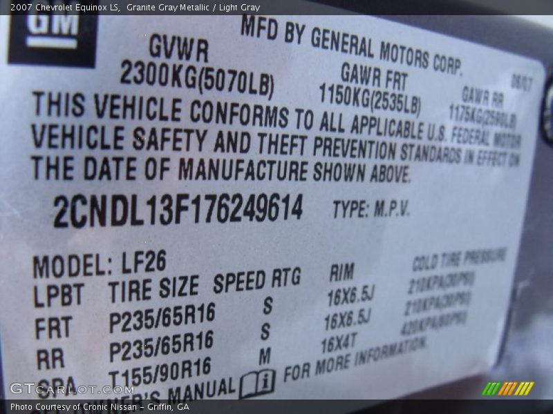 Granite Gray Metallic / Light Gray 2007 Chevrolet Equinox LS