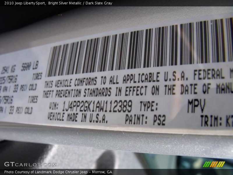 Bright Silver Metallic / Dark Slate Gray 2010 Jeep Liberty Sport