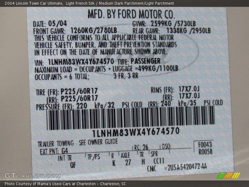 Light French Silk / Medium Dark Parchment/Light Parchment 2004 Lincoln Town Car Ultimate