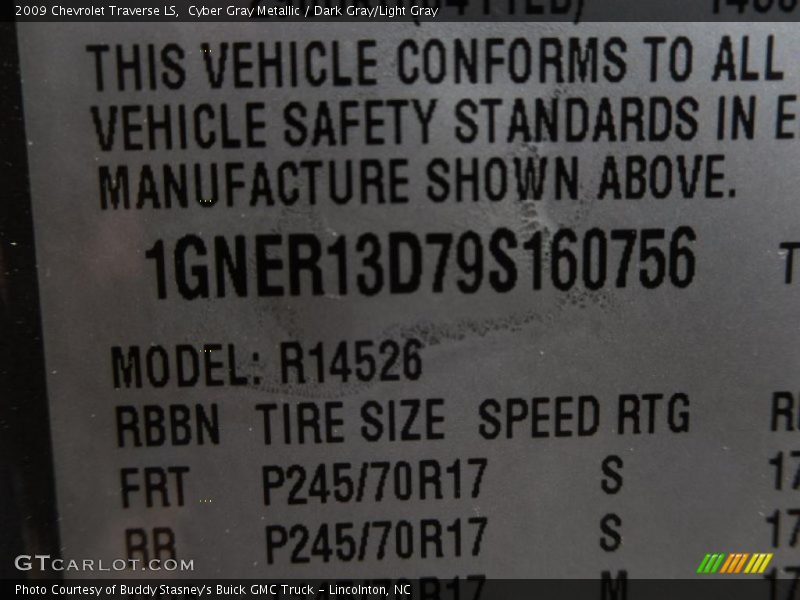 Cyber Gray Metallic / Dark Gray/Light Gray 2009 Chevrolet Traverse LS