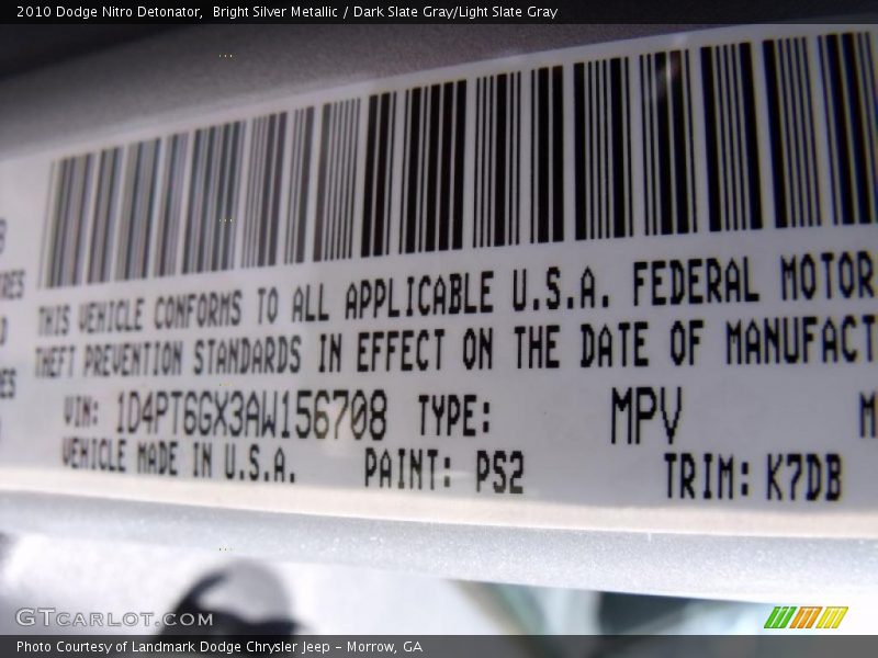 Bright Silver Metallic / Dark Slate Gray/Light Slate Gray 2010 Dodge Nitro Detonator