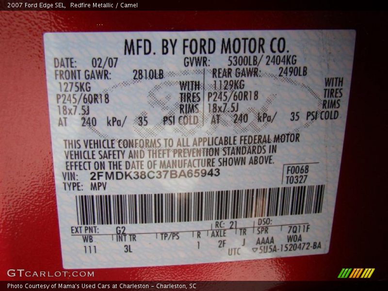 Redfire Metallic / Camel 2007 Ford Edge SEL