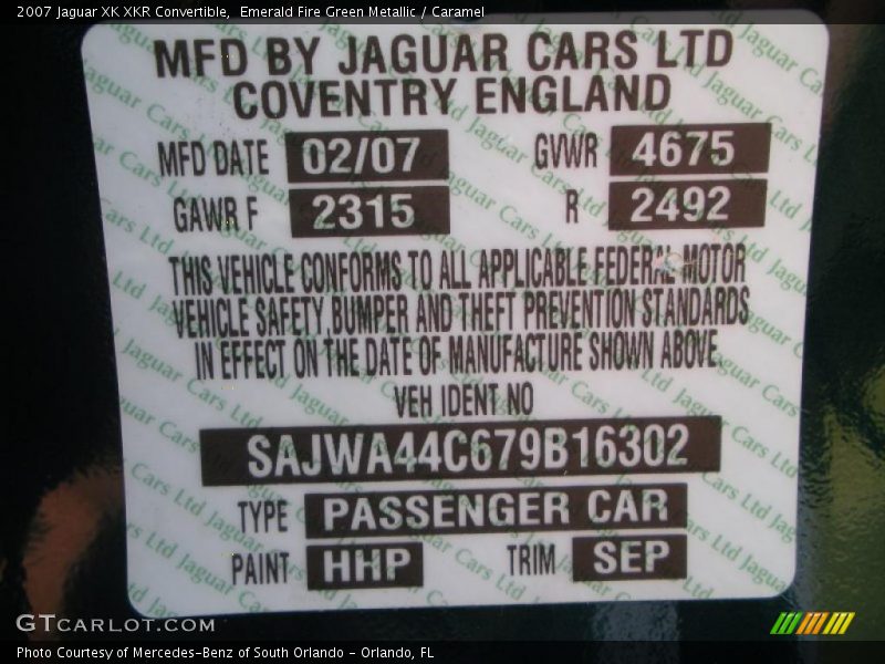 Emerald Fire Green Metallic / Caramel 2007 Jaguar XK XKR Convertible
