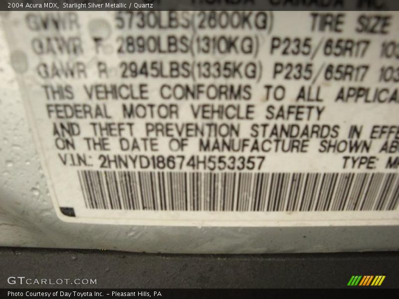 Starlight Silver Metallic / Quartz 2004 Acura MDX