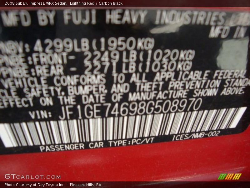 Lightning Red / Carbon Black 2008 Subaru Impreza WRX Sedan