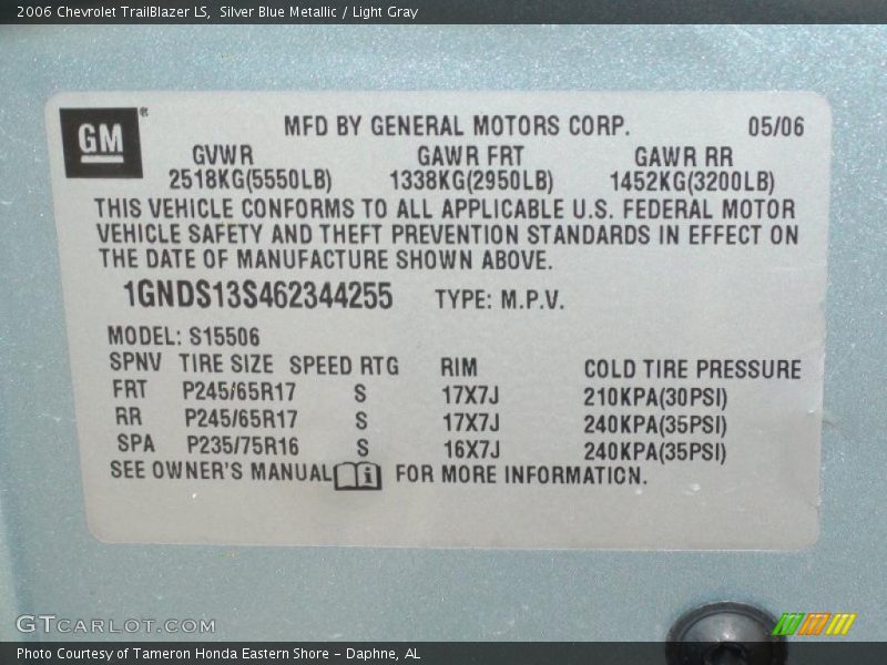 Silver Blue Metallic / Light Gray 2006 Chevrolet TrailBlazer LS