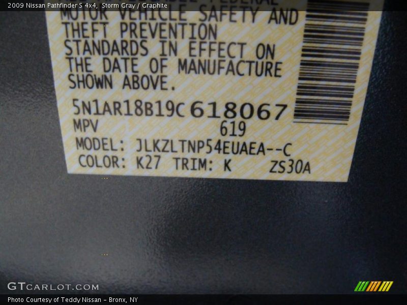 Storm Gray / Graphite 2009 Nissan Pathfinder S 4x4