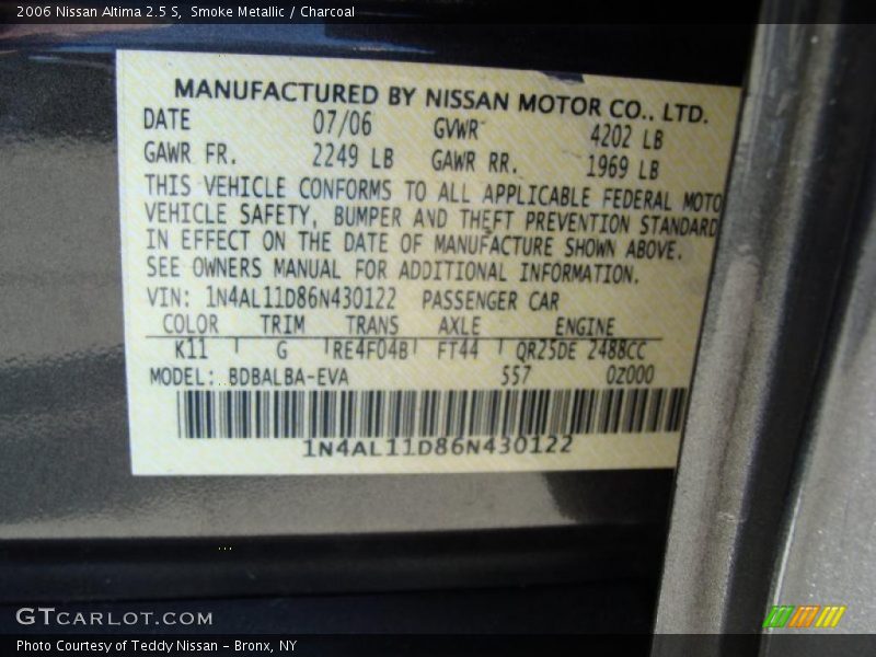 Smoke Metallic / Charcoal 2006 Nissan Altima 2.5 S