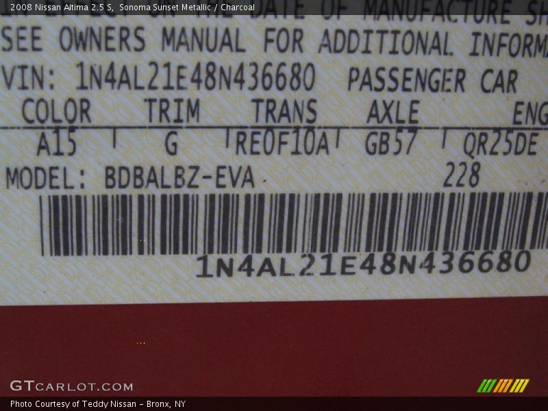 Sonoma Sunset Metallic / Charcoal 2008 Nissan Altima 2.5 S