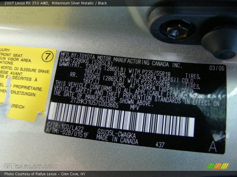 Millennium Silver Metallic / Black 2007 Lexus RX 350 AWD