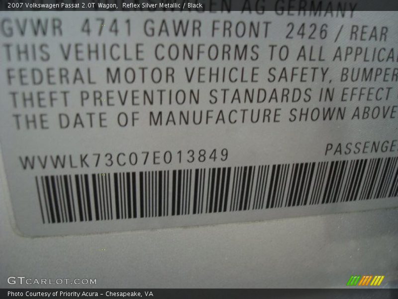 Reflex Silver Metallic / Black 2007 Volkswagen Passat 2.0T Wagon