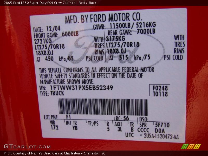 Red / Black 2005 Ford F350 Super Duty FX4 Crew Cab 4x4