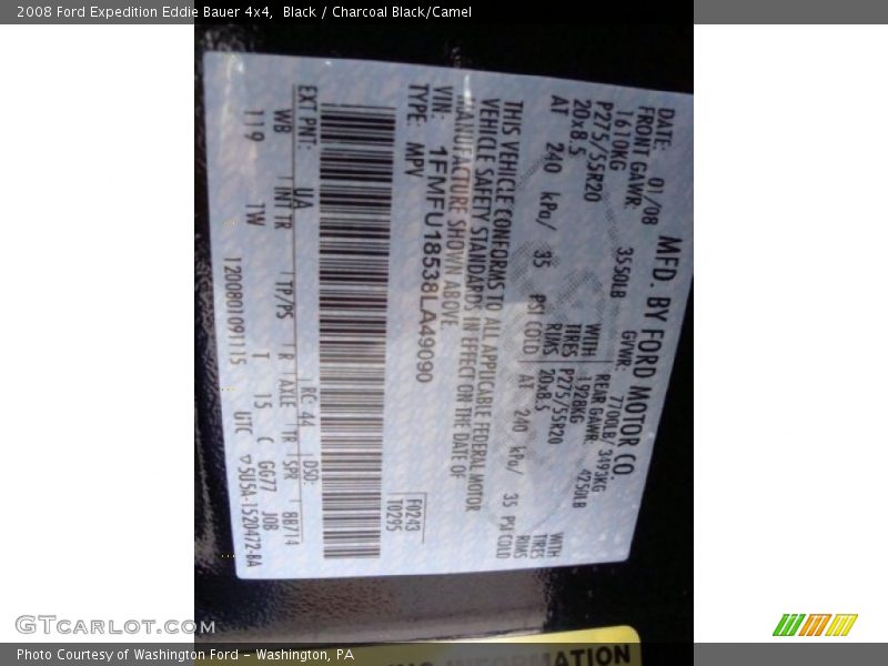 Black / Charcoal Black/Camel 2008 Ford Expedition Eddie Bauer 4x4