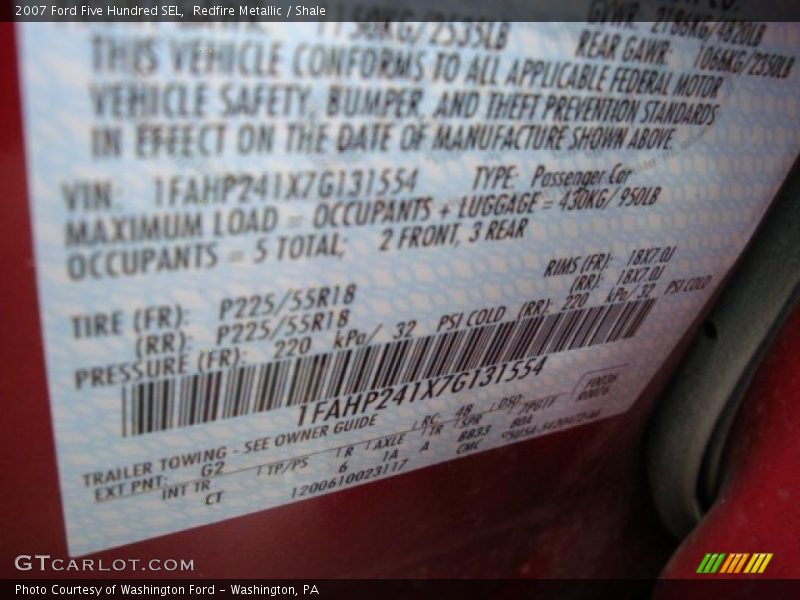 Redfire Metallic / Shale 2007 Ford Five Hundred SEL