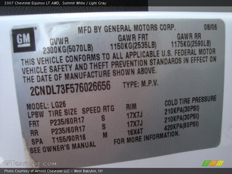 Summit White / Light Gray 2007 Chevrolet Equinox LT AWD