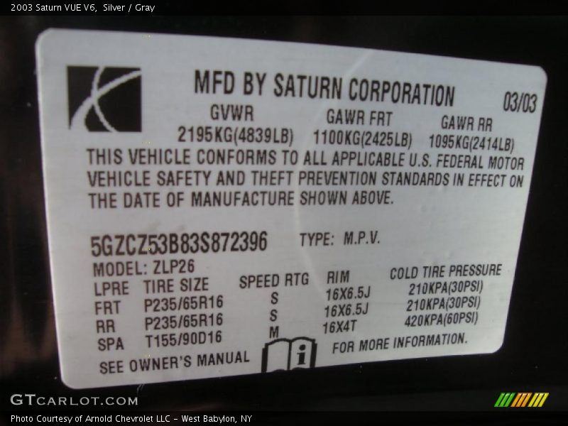 Silver / Gray 2003 Saturn VUE V6